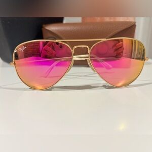 Ray-Ban Pink and Rose Gold Aviator Sunglasses